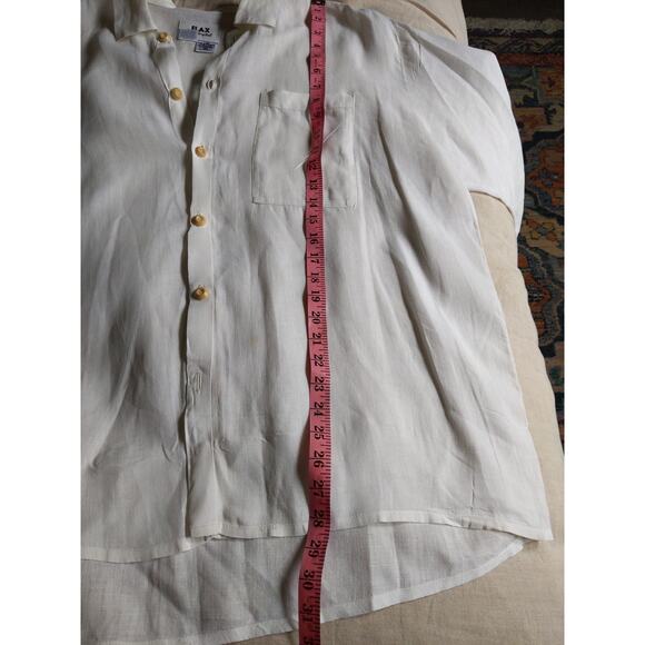 FLAX White Linen Button Down Shirt Size Medium Oversized Vintage Boho Natural - Picture 14 of 14